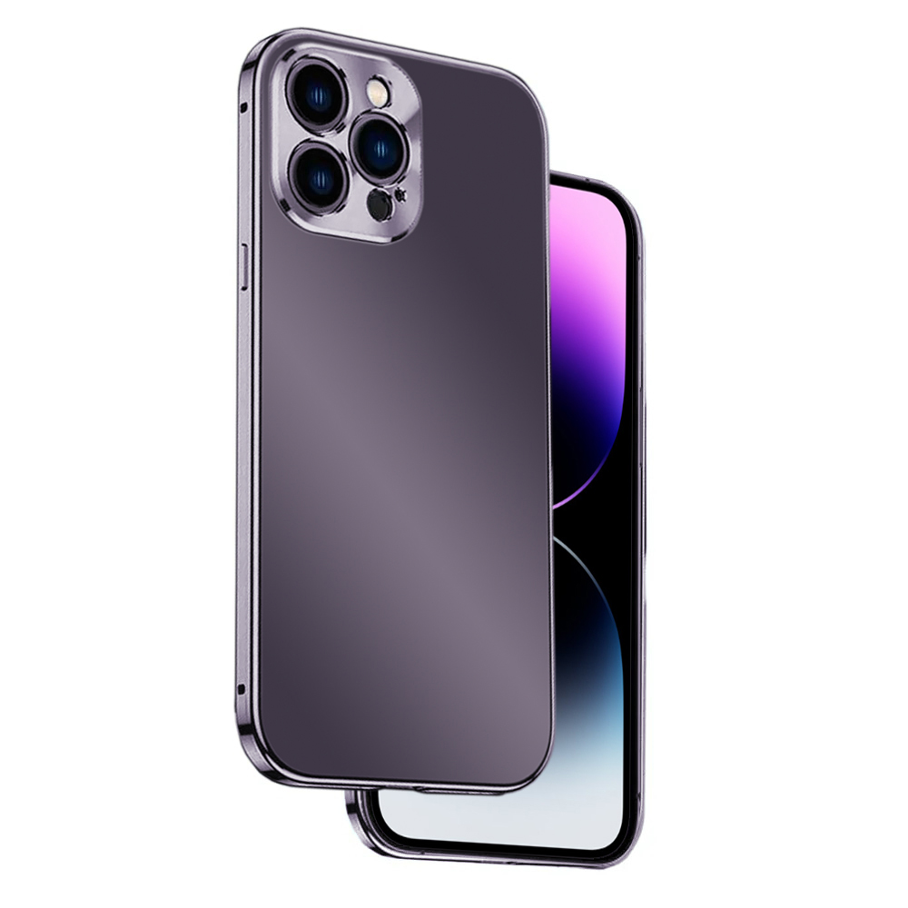 Etui do iPhone 14 Pro Luxury Skin ultra cienkie, krystalicznie czyste z metalową ramką, głęboka purpura