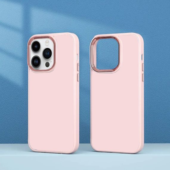 etui do iphone 14 pro max camera satynowe silikonowe, różowe
