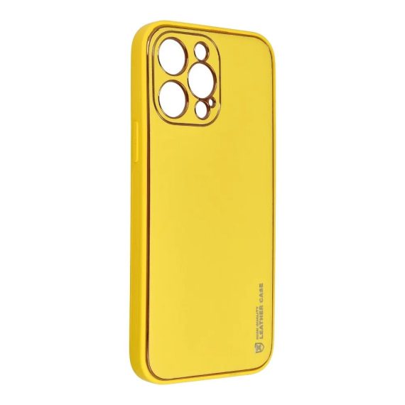 etui do iphone 14 pro max elegancka skóra z ochroną aparatu, szafranowy żółty