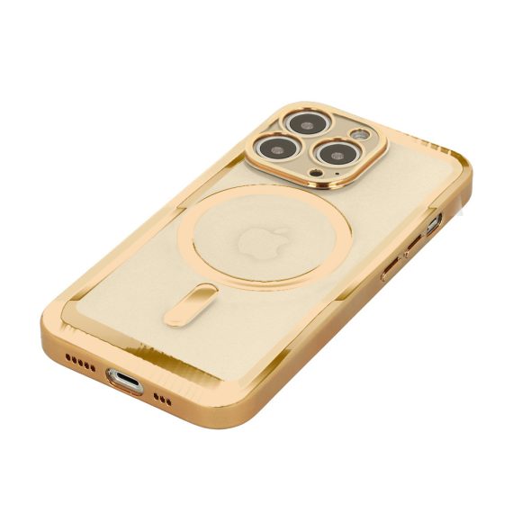 etui do iphone 14 pro max fashion golden magsafe z osłoną kamery, złote