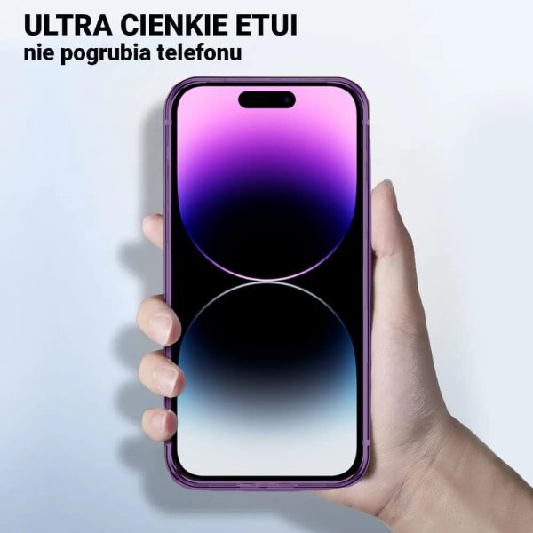 etui do iphone 14 pro max purple elite skin ultra cienkie, krystalicznie czyste z metalową ramką, purpurowe