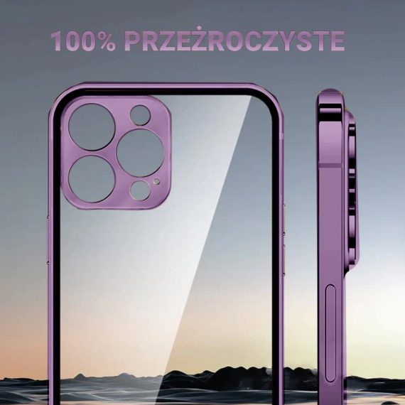 etui do iphone 14 pro max purple elite skin ultra cienkie, krystalicznie czyste z metalową ramką, purpurowe