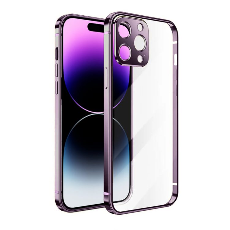 etui do iphone 14 pro max purple elite skin ultra cienkie, krystalicznie czyste z metalową ramką, purpurowe