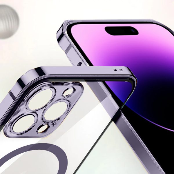 Etui do iPhone 14 Pro Max Purple Elite Skin ultra cienkie, krystalicznie czyste z ramką, purpurowe MagSafe