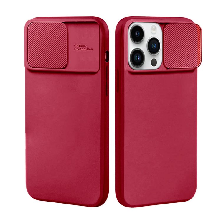 etui do iphone 14 pro max silicone camera cover, ruchoma osłona kamery, bordowe