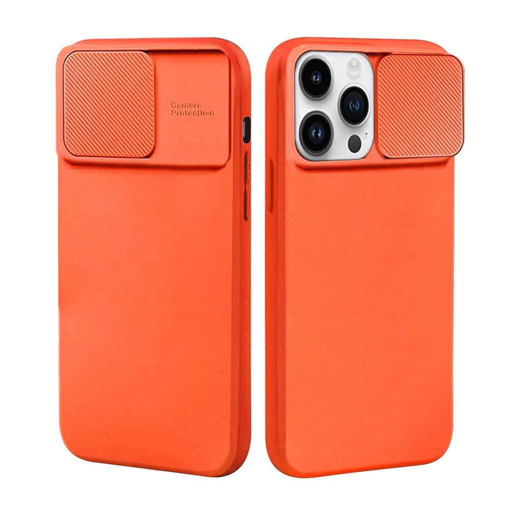 Etui do iPhone 14 Pro Max Silicone Camera Cover, ruchoma osłona kamery, pomarańczowe