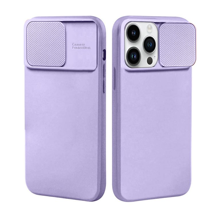etui do iphone 14 pro max silicone camera cover, ruchoma osłona kamery, fioletowe