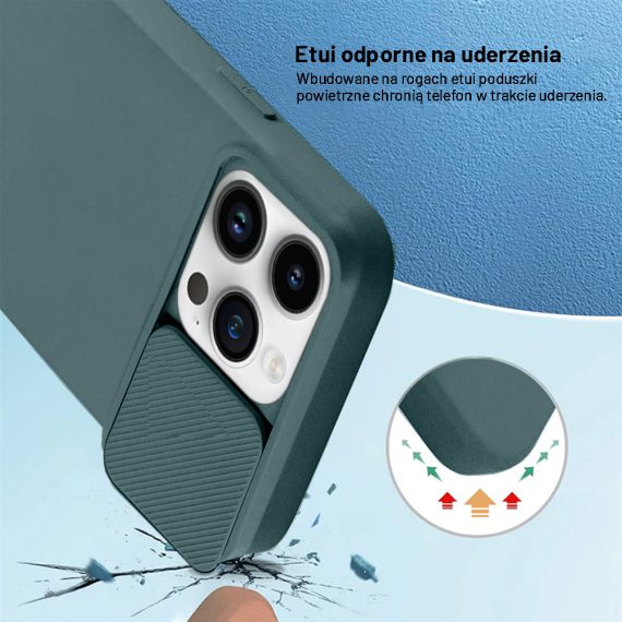 etui do iphone 14 pro max silicone camera cover, ruchoma osłona kamery, miętowe (kopia)