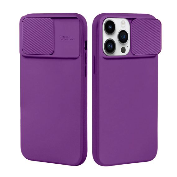 etui do iphone 14 pro max silicone camera cover, ruchoma osłona kamery, purpurowe