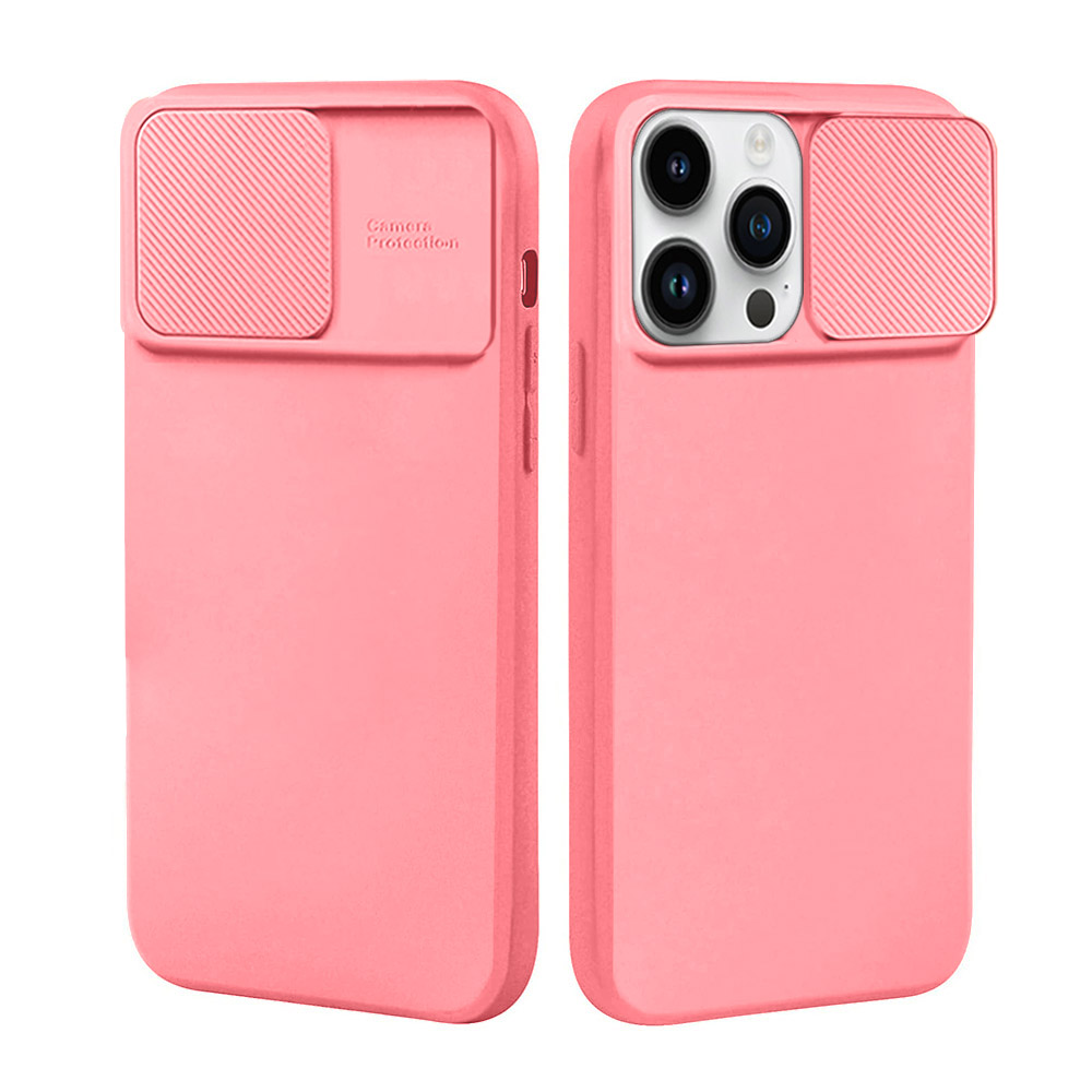 Etui do iPhone 14 Pro Max Silicone Camera Cover, ruchoma osłona kamery, różowe