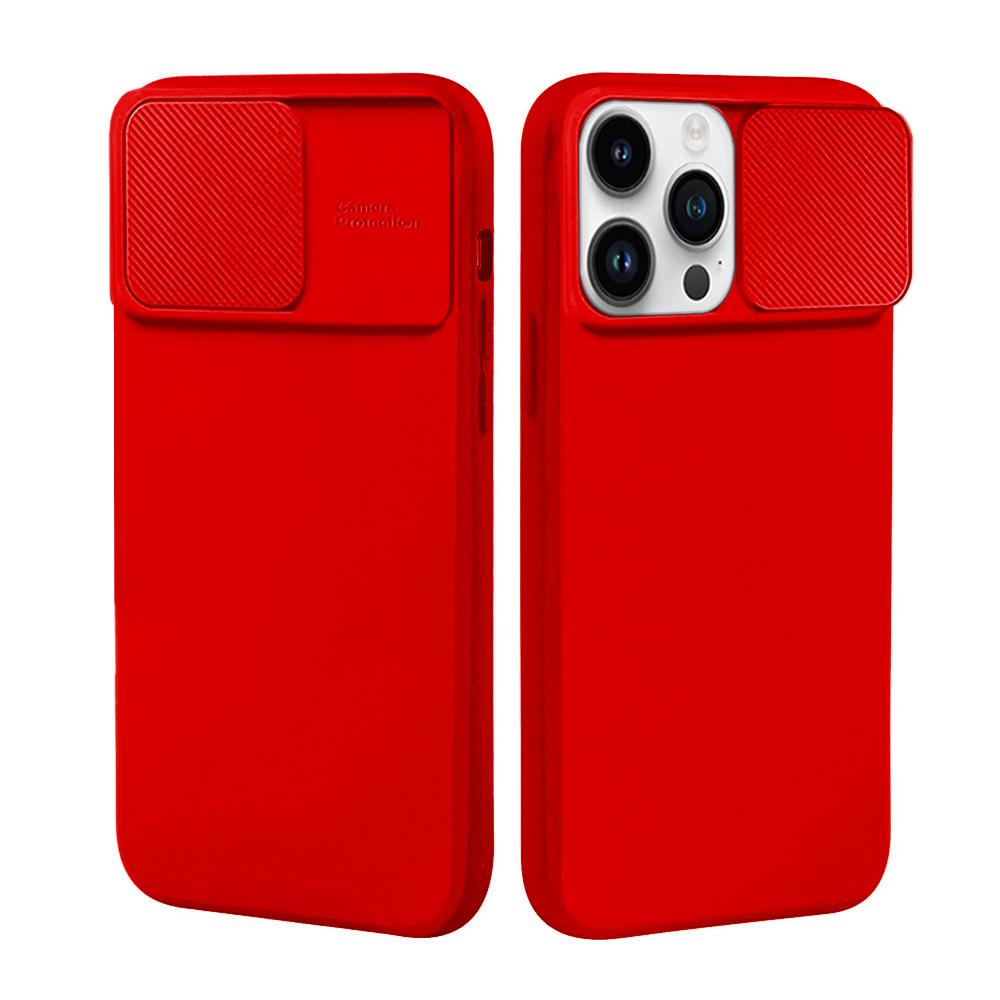 Etui do iPhone 14 Pro Max Silicone Camera Cover, ruchoma osłona kamery, czerwone