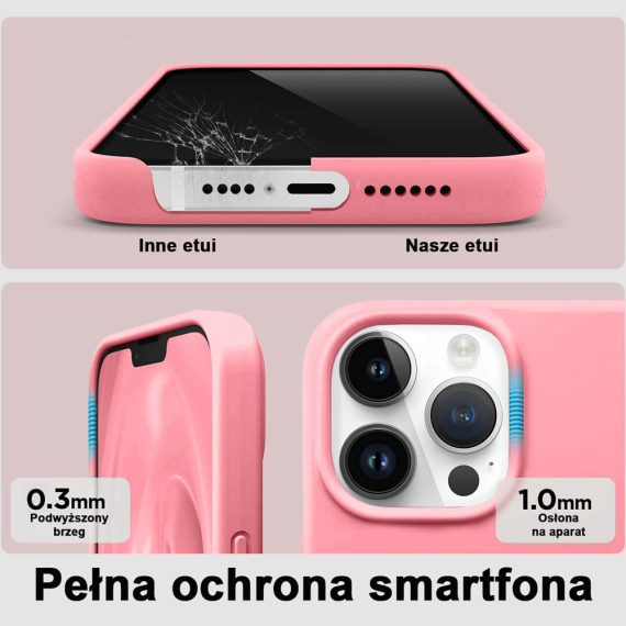 etui do iphone 14 pro max silikonowe z mikrofibrą premium soft touch, różowe łososiowe