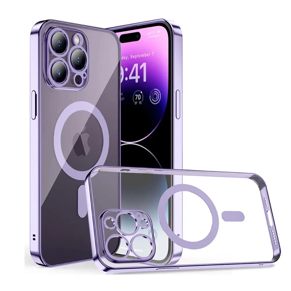 etui do iphone 14 pro max złote premium violet magsafe z osłoną kamery