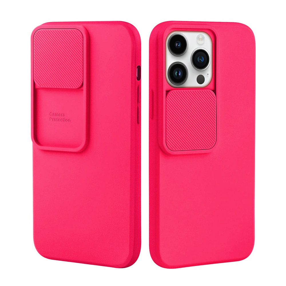Etui do iPhone 14 Pro Silicone Camera Cover, ruchoma osłona kamery, neonowy róż