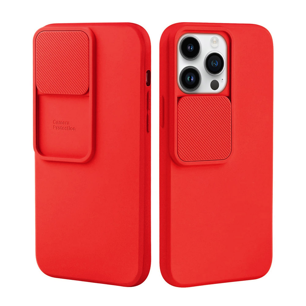 Etui do iPhone 14 Pro Silicone Camera Cover, ruchoma osłona kamery, czerwone