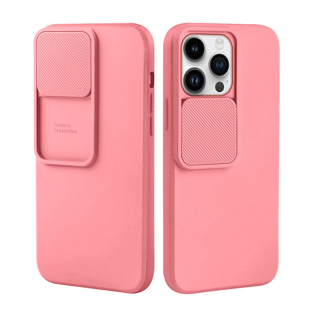 Etui do iPhone 14 Pro Silicone Camera Cover, ruchoma osłona kamery, różowe