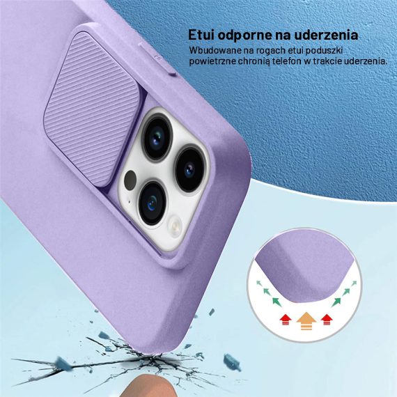 etui do iphone 14 pro silicone camera cover, ruchoma osłona kamery, fioletowe