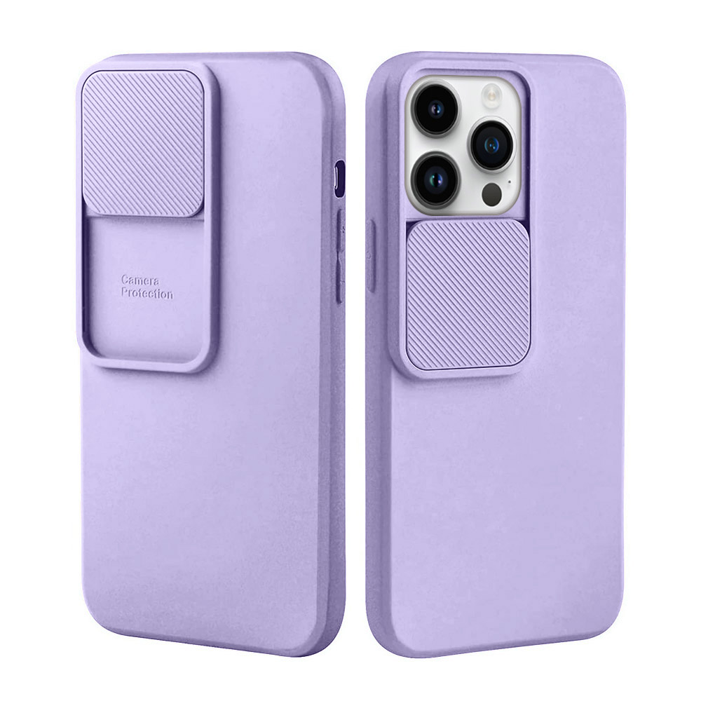 Etui do iPhone 14 Pro Silicone Camera Cover, ruchoma osłona kamery, fioletowe