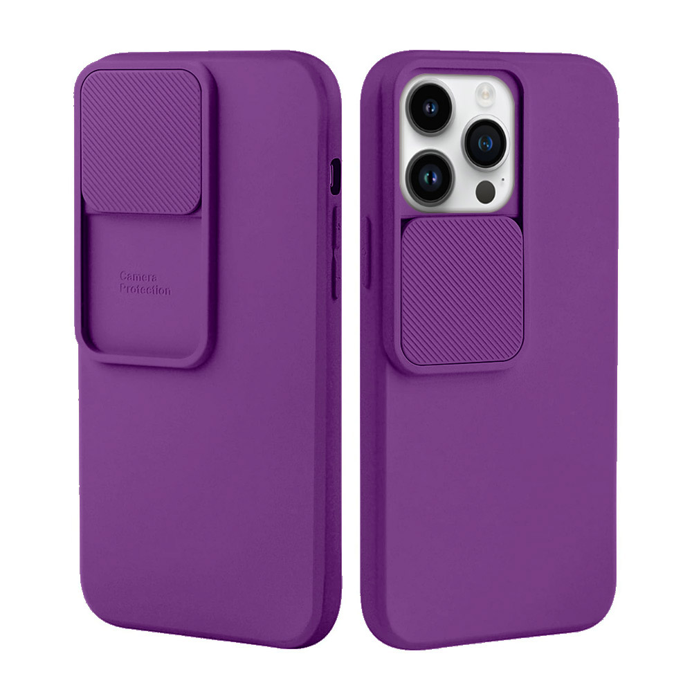 Etui do iPhone 13 Pro Silicone Camera Cover, ruchoma osłona kamery, fioletowe