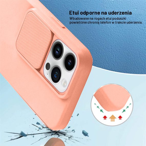 etui do iphone 14 pro silicone camera cover, ruchoma osłona kamery, różowe (kopia)