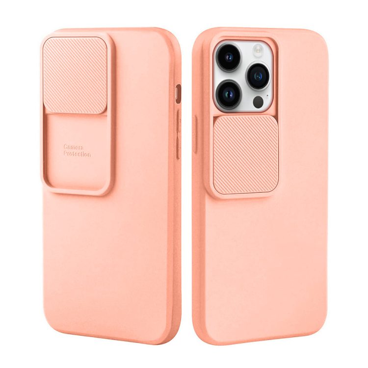 etui do iphone 14 pro silicone camera cover, ruchoma osłona kamery, różowe (kopia)
