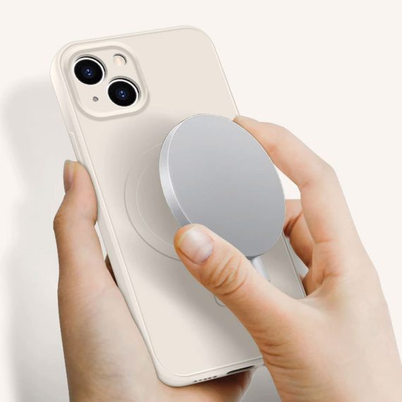 etui do iphone 14 pro silikonowe z mikrofibrą premium soft touch magsafe, ochrona aparatu, antyczna biel (kopia)