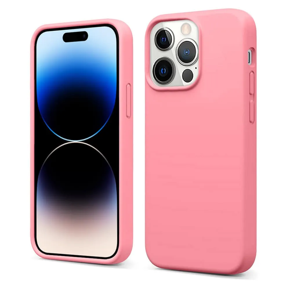 Etui do iPhone 14 Pro silikonowe z mikrofibrą soft touch, różowe łososiowe
