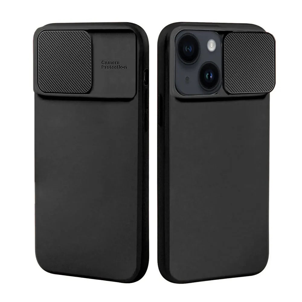 Etui do iPhone 14 Plus Silicone Camera Cover, ruchoma osłona kamery, czarne