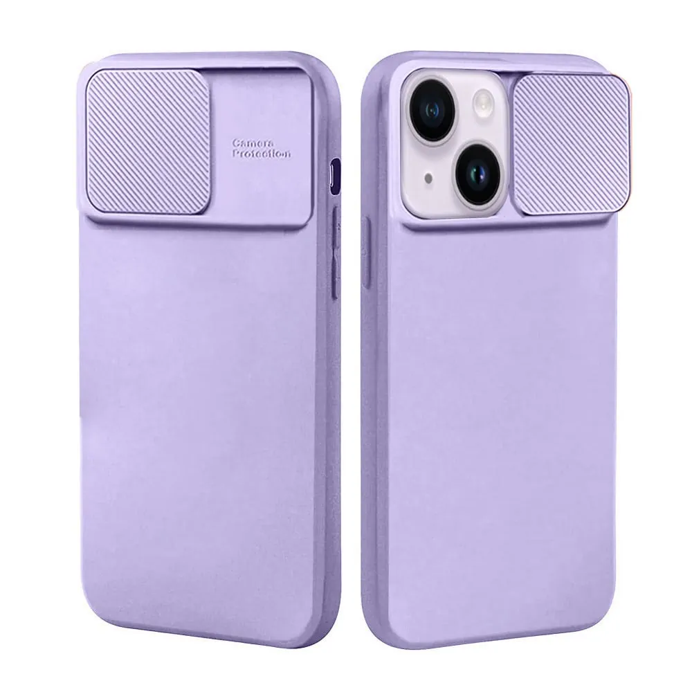 Etui do iPhone 14 Plus Silicone Camera Cover, ruchoma osłona kamery, fioletowe