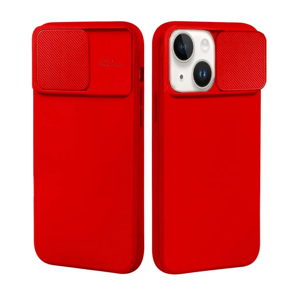 Etui do iPhone 14 Plus Silicone Camera Cover, ruchoma osłona kamery, czerwone