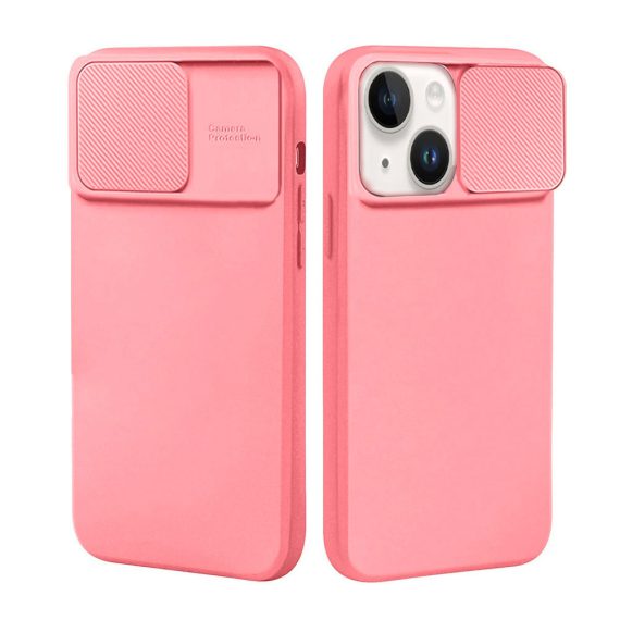 etui do iphone 14 silicone camera cover, ruchoma osłona kamery, różowe