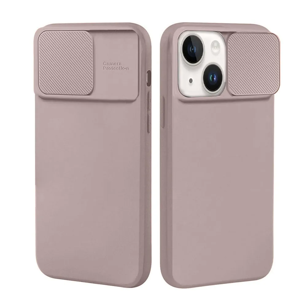 etui do iphone 14 silicone camera cover, ruchoma osłona kamery, różowe (kopia)