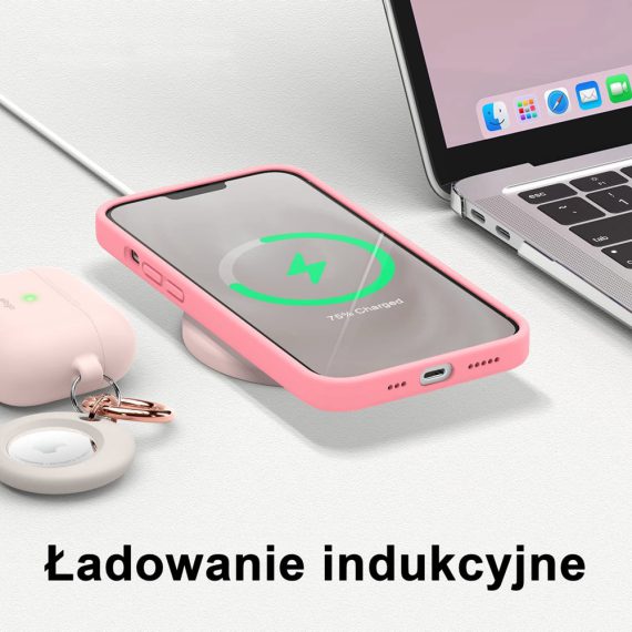 etui do iphone 14 silikonowe z mikrofibrą premium soft touch, różowe łososiowe