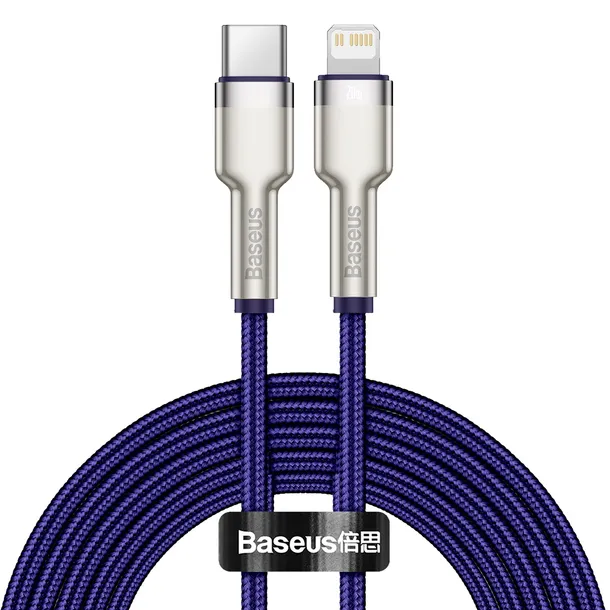 Kabel USB-C do iPhone Lightning 12/13/14 z metalowymi końcówkami do szybkiego ładowania PD QC 1 metr, fioletowy purpurowy