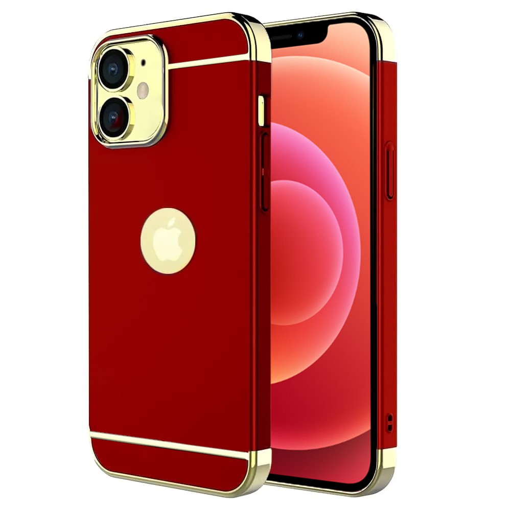 Etui do iPhone 12 eleganckie cienkie ze zdobieniami i widocznym logo, czerwone