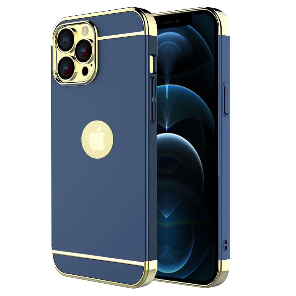 Etui do iPhone 12 Pro eleganckie cienkie ze zdobieniami i widocznym logo, niebieskie