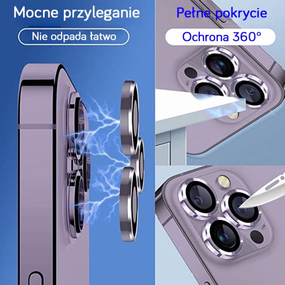 metalowa osłona obiektywów szkło na aparat iphone 14 pro max, głęboka purpura