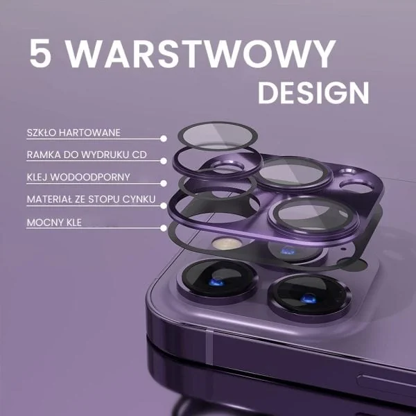iphone 14 pro max metalowa osłona na cały aparat, wbudowane szkła 9h, purpurowa, fioletowa