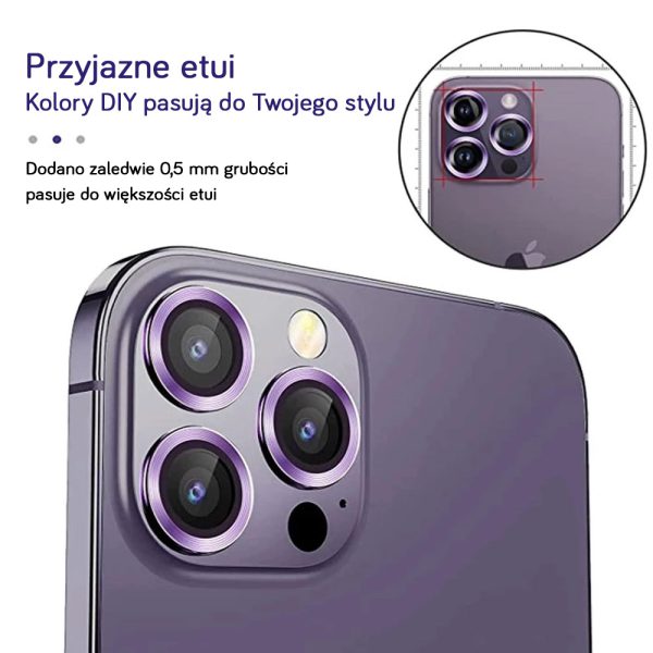 metalowa osłona obiektywów szkło na aparat iphone 14 pro max, głęboka purpura
