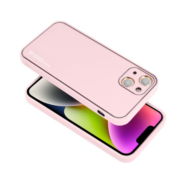 etui do iphone 14 minimalistyczne skórzane z ochroną aparatu i srebrnym wykończeniem, różowe