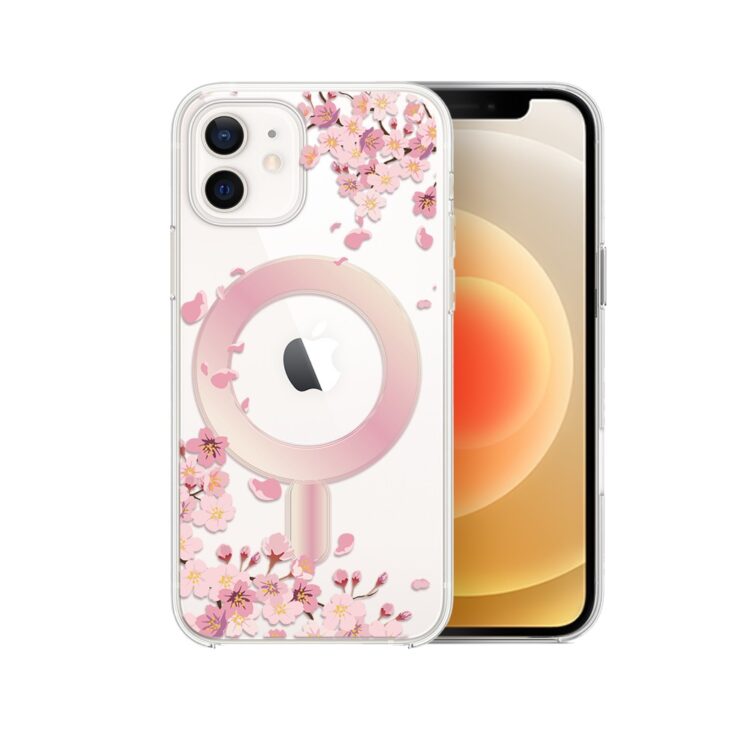 Etui do iPhone 12, Flower MagSafe, kwiat wiśni, przeźroczyste (2)