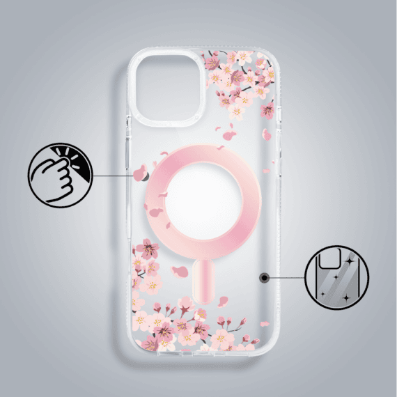 Etui do iPhone 13, Flower MagSafe, kwiat wiśni, przeźroczyste (2)