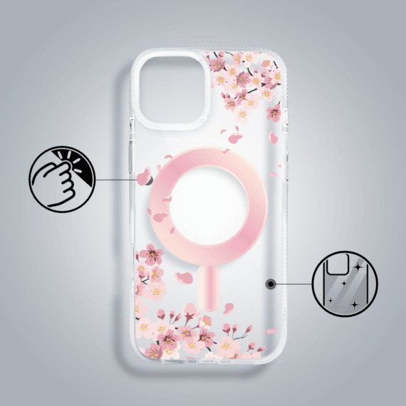 Etui do iPhone 14, Flower MagSafe, kwiat wiśni, przeźroczyste (2)