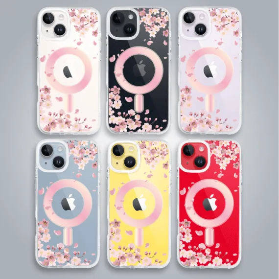 Etui do iPhone 14, Flower MagSafe, kwiat wiśni, przeźroczyste (3)