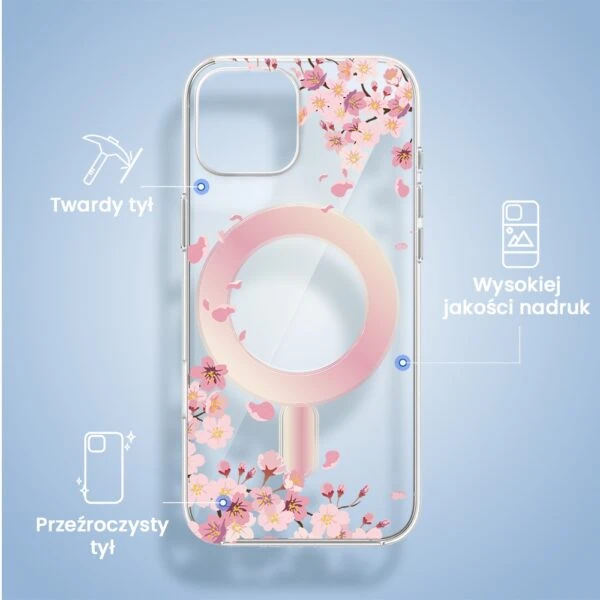 Etui do iPhone 14, Flower MagSafe, kwiat wiśni, przeźroczyste (4)