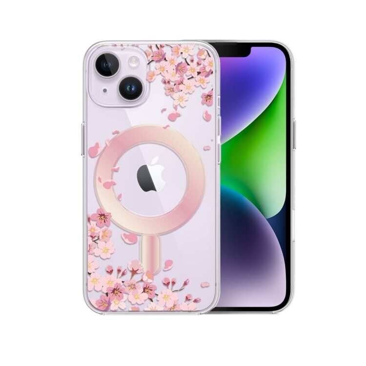 Etui do iPhone 14, Flower MagSafe, kwiat wiśni, przeźroczyste (6)