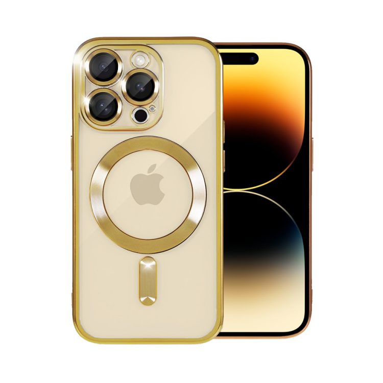 etui do iphone 14 pro magsafe luxury protect przeźroczyste, hybrydowa ochrona kamery, złote