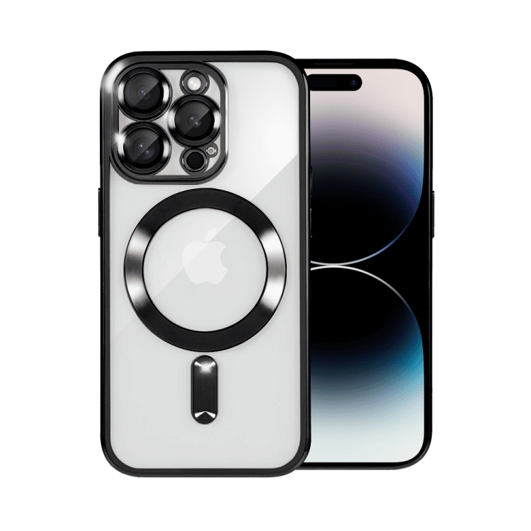 etui do iphone 14 pro max magsafe luxury protect przeźroczyste, hybrydowa ochrona kamery, czarne