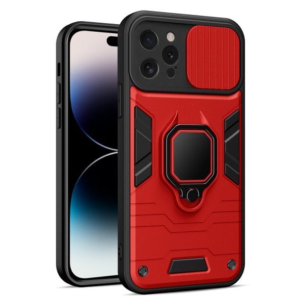 etui do iphone 14 pro pancerne z magnetycznym uchwytem, osłona kamery, czerwono czarne