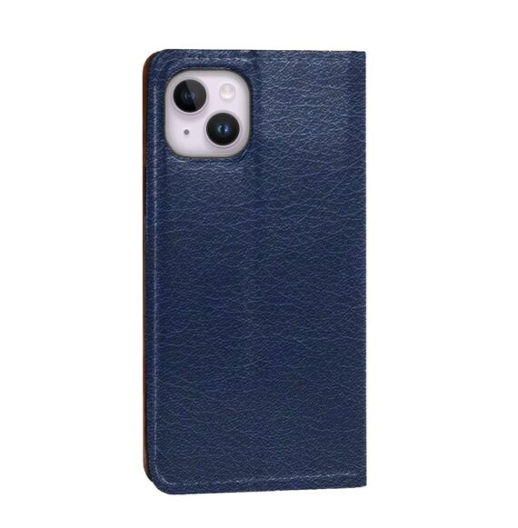 Etui do iPhone 14 zamykane, eleganckie skórzane, granatowe (4)